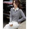 Demana Fall Faux Two-Piece Spliced Knit Top with Detachable V-Neck