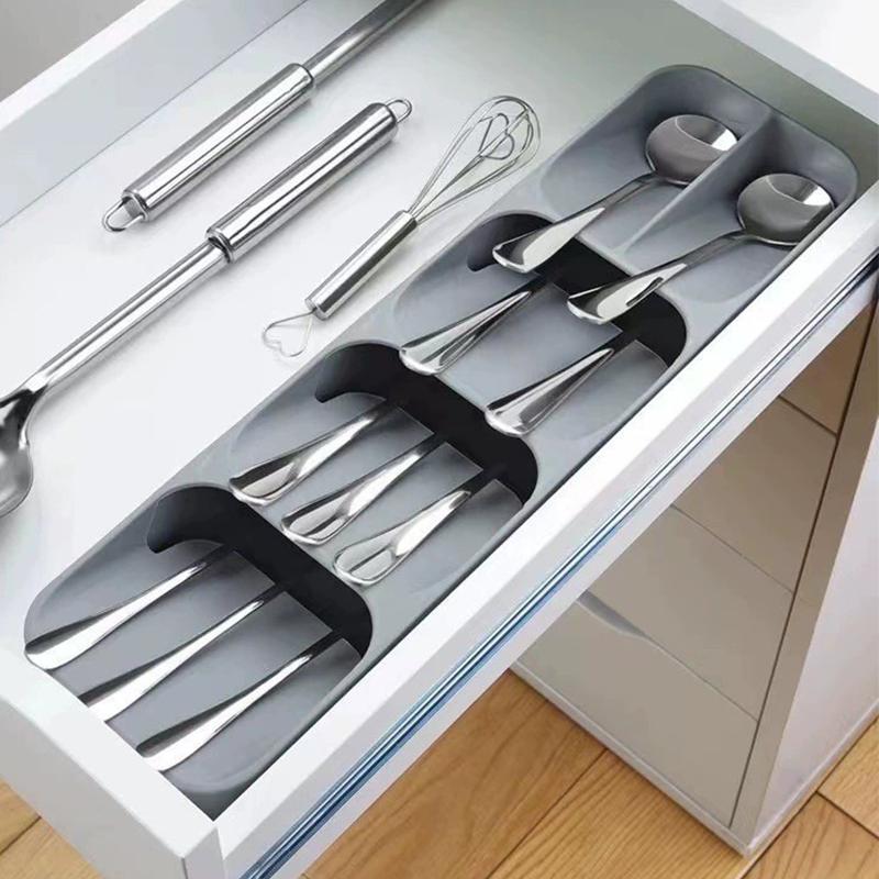 Plateau de rangement pour vaisselle de cuisine, organiseur de tiroir pour couteaux, fourchettes et cuillères, plateau de rangement compartimenté pour couverts, organisateur de cuisine