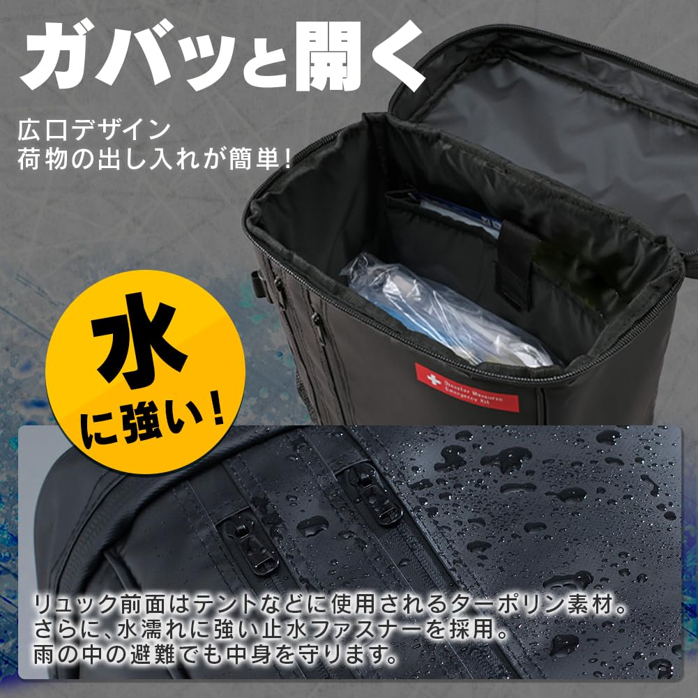 IRIS OHYAMA BS131 Emergency Backpack, 31-Piece Set for One Person, Includes Air Bed, Portable Toilet, Flashlight, and Water Tank, Water-Repellent,