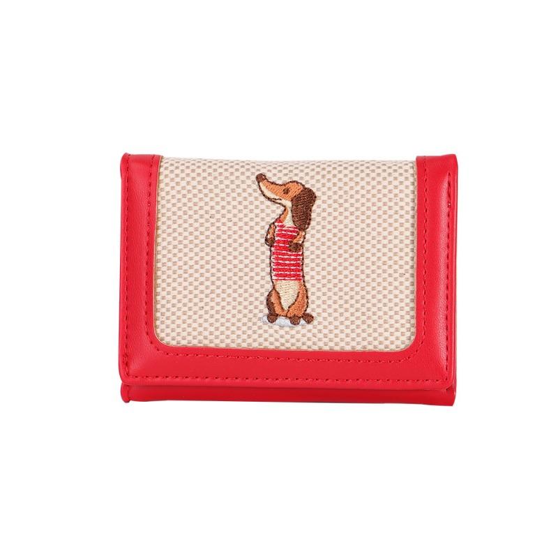 New Pu Leather Change Bag Women's Fabric Art Literary Card Bag Small and Portable Cartoon Cute Canvas Embroidered Wallet Women