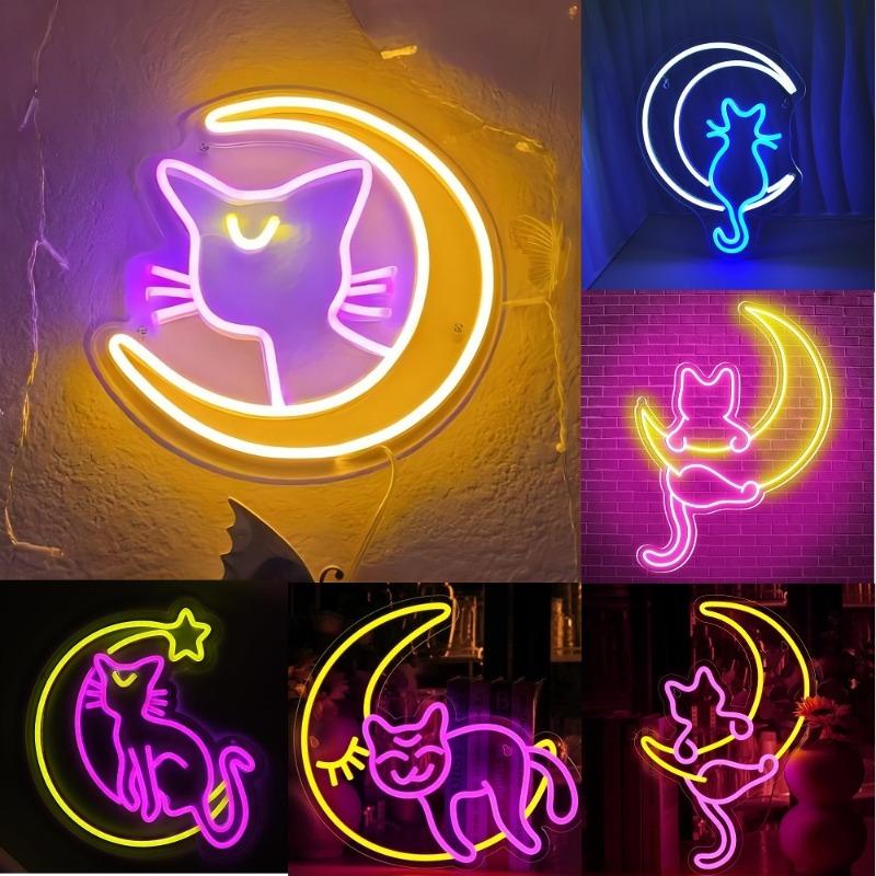 Anime Cat & Moon Neon Sign Personalized Neon Signs for Room Wall Decor LED Night Lights Home Decor Lights Gift for Girls Boys
