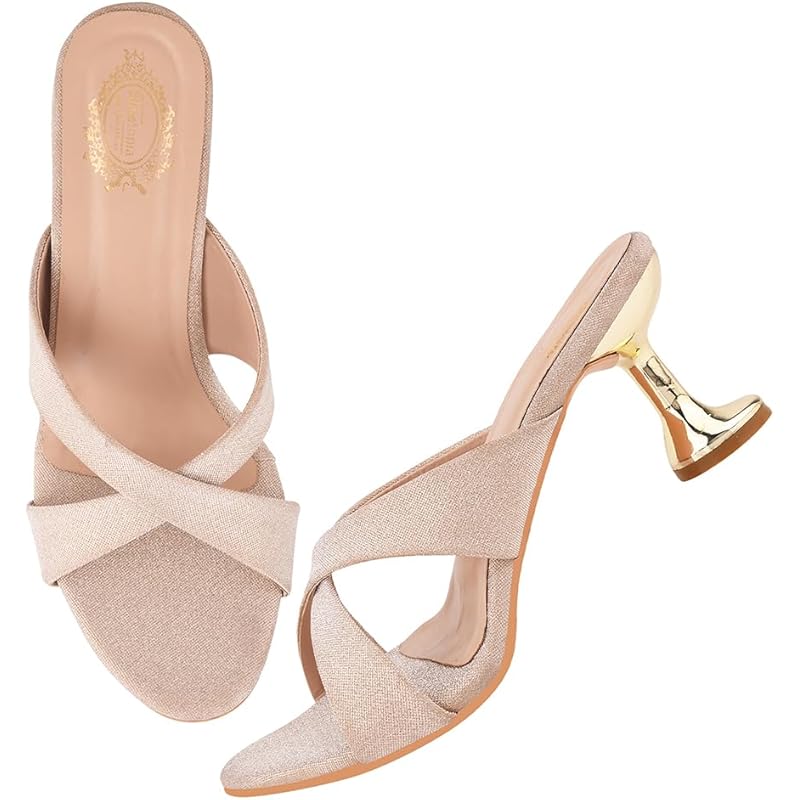 Shoetopia Embellished Golden Sparkle Block Heeled Sandals For Women & Girls /Eu40
