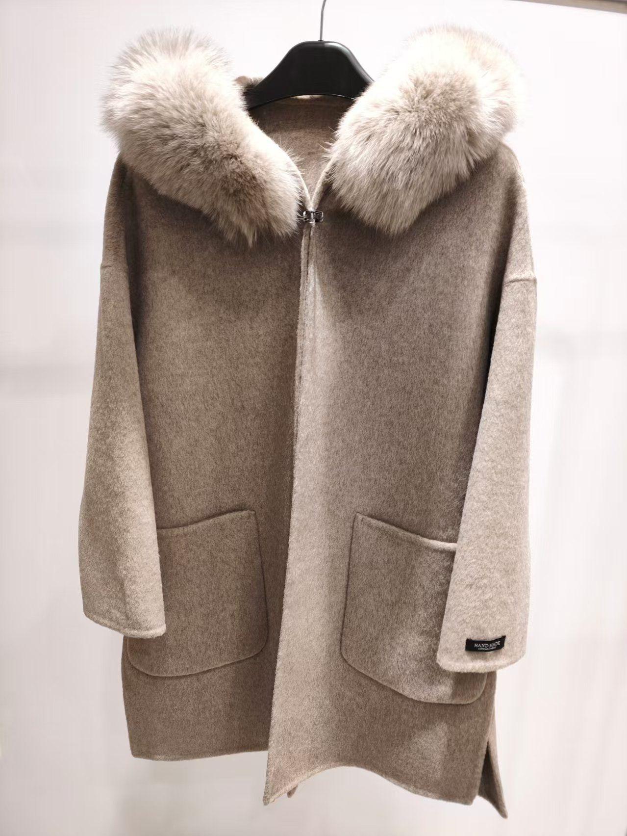 

Осень и зима новая женственность модное шерстяное пальто женское пальто из двухстороннего кашемира с воротником из лисьего меха M