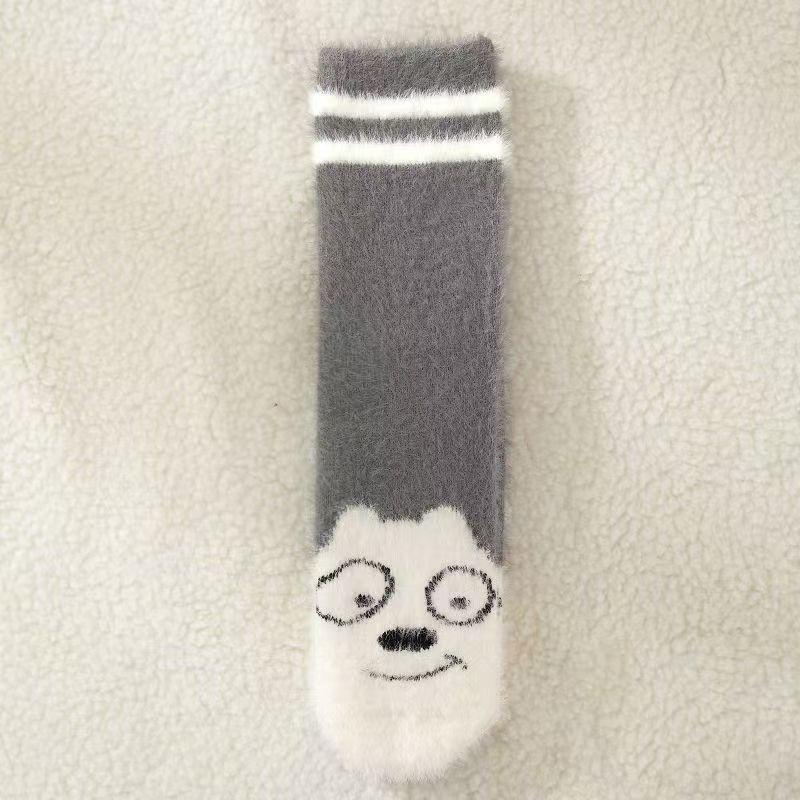 

Носки из норкового бархата, женские носки до середины икры, осенние и зимние, плюшевые, кораллового флиса, утолщенные, теплые, носки для сна 1pcs серый
