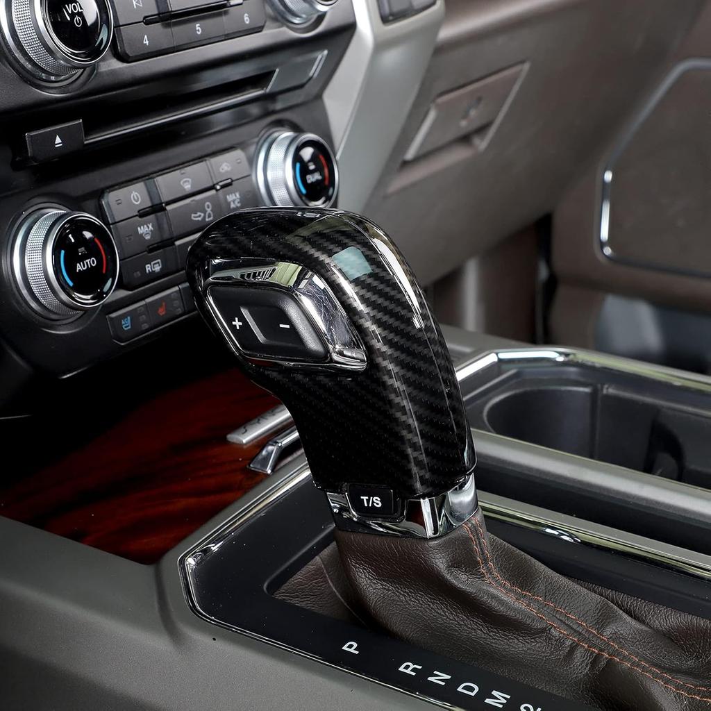 Cache-Pommeau de Levier de Vitesse JeCar Garniture Accessoires Intérieurs pour Ford F150 2015-2020 (Aspect fibre de carbone)