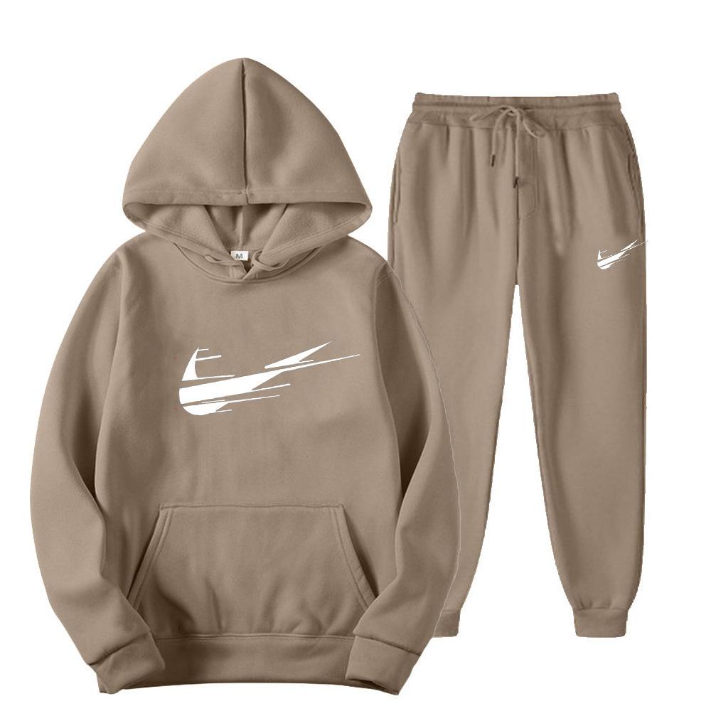 Suéter de fleece cruzado para homens e mulheres, dois conjuntos esportivos casuais, moletom com capuz de marca da moda, calças de moletom estampadas