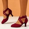 Women's Ballroom Latin Suede Dance Shoes Tango Waltz Closed Toe Party Dance Shoes Sandals With Heel