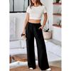 Womens High-Waisted Wide-Leg Casual Trousers Loose Fit Thick Winter Pant With Elastic Waist