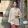 Johnature Vintage Tops Women Shirts Oneck Bat Sleeve Blouses Patchwork Pockets Loose Button Shirts