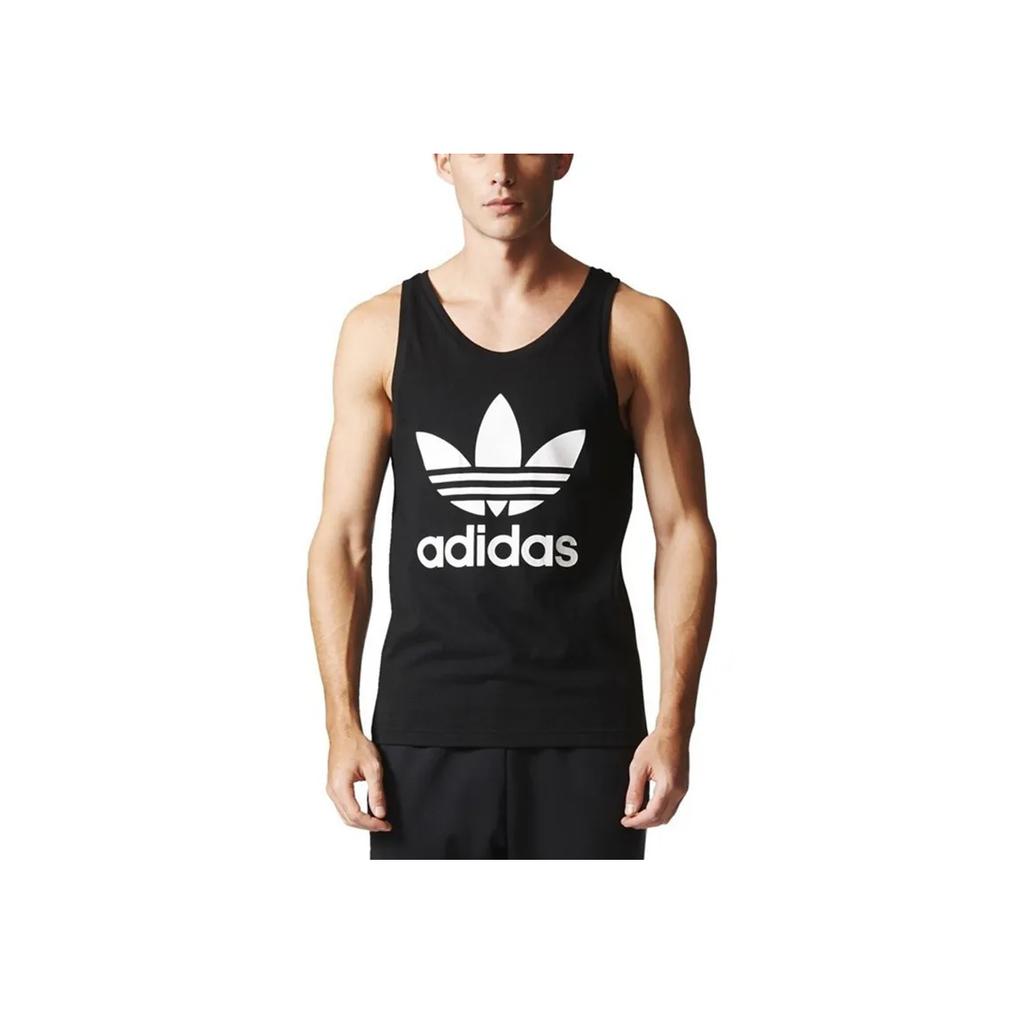 Adidas Originals Trefoil Letter Print Pattern Round Neck Fitted Sleeveless Vest Men Tops Black BK7104