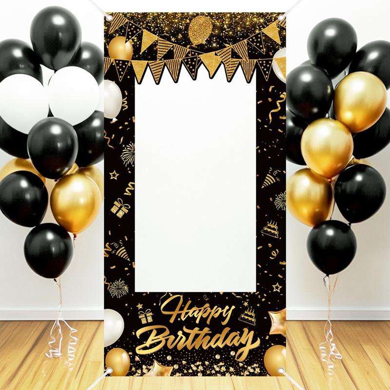1pc Black Golden Happy Birthday Photo Booth Prop for 30/40/50/60th Milestone Celebrations Birthday Party Decoration Backdrop