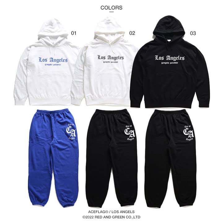 Ace Flag Los Angeles Long Sleeve Hoodie and Oversized Size XL Men's Pile-Lined Sweatpants, Silhouette, White, (2L/LL), AF-SE-PA-015