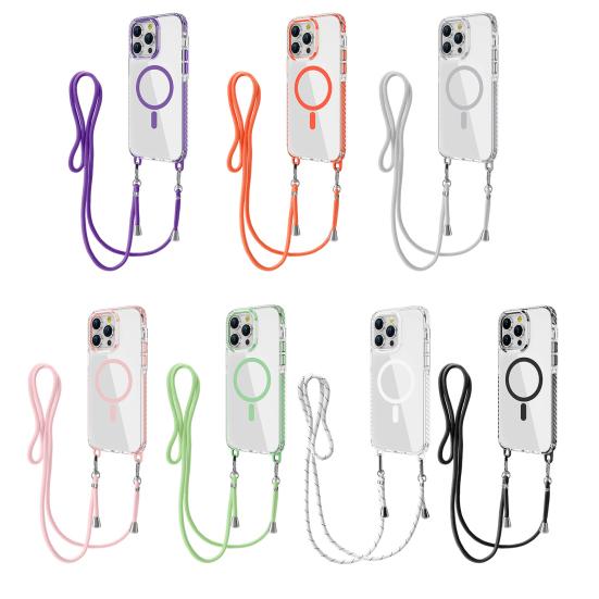Magnetic Clear Phone Case for IPhone 16 Series Shockproof Crossbody Phone Case with Shoulder Strap Phone Protective Cover Compatible with for MagSafe