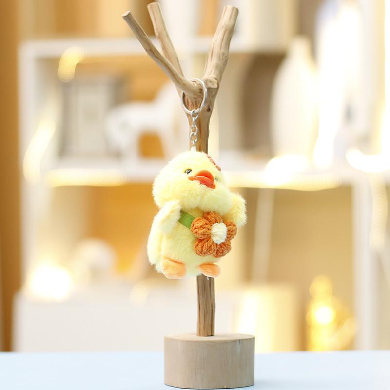 Plush Toy Flower Small Yellow Duck With Keychain For Kids Gift Or Bag Decor