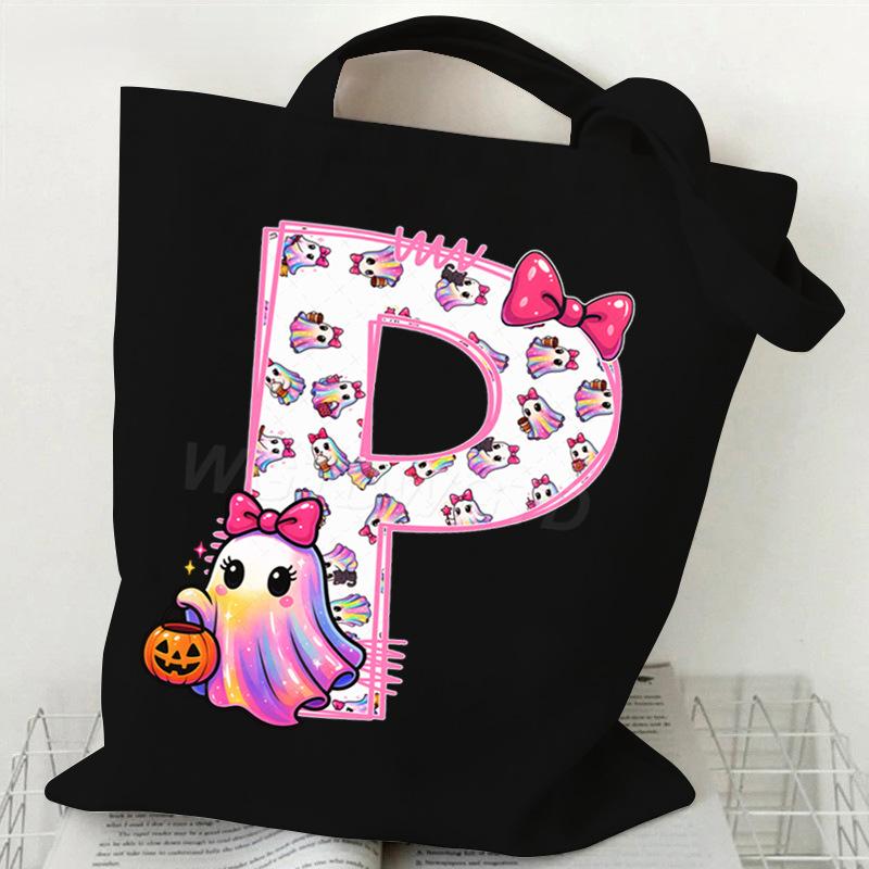 Halloween personalized print student canvas bag tutoring bag 26 letters fashion shoulder bag women large capacity