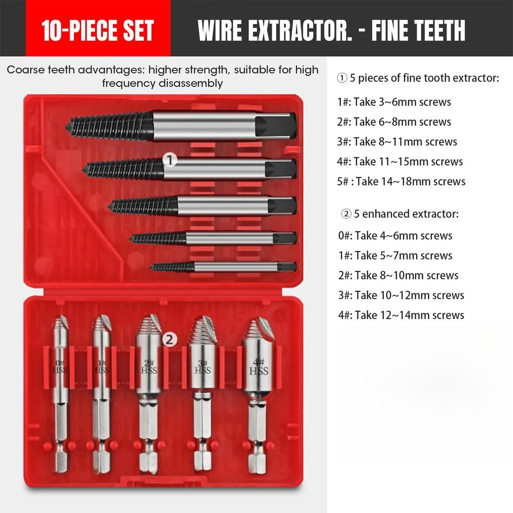 Thick Teeth Extractor Remover Metals Tool Set 10pcs Broken Wire Nut Extractorbolt Guillotine Screw Drill Bit Removal Slip Wire