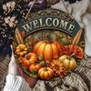Wooden Pumpkin Door Hanger Harvest Festival Welcome Sign for Front Door, Rustic Hanging Art Entryway with Hemp Rope, Autumn Plaque Fall Porch