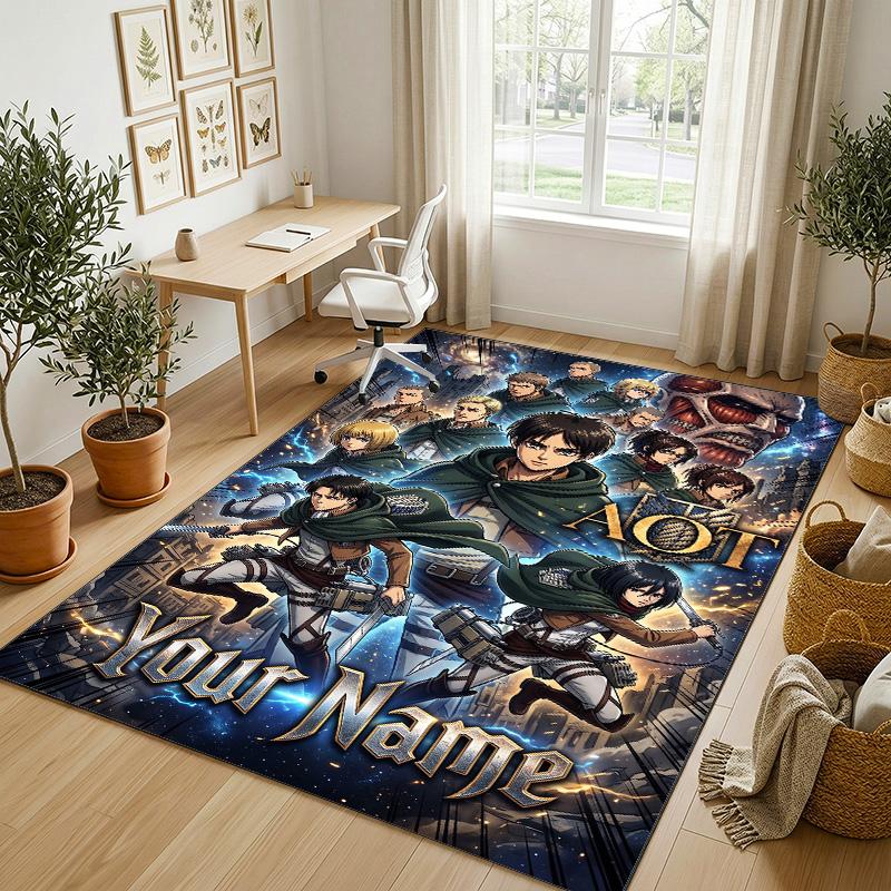 Personalized Crystal Velvet Carpet,Attack On Titan Custom Printed Name, Plush Area Rug For Home Indoor Decor