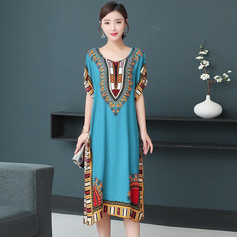 Thai Dress Medium and Long Loose Casual Large Size Meat-covered Seaside Beach Cotton Silk Dress