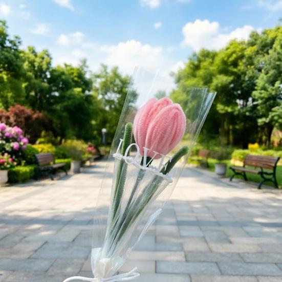 Twist Stick Tulip Bouquet Suede Texture Artificial Tulip Flowers in Pipe Cleaners Tulip Flowers Bouquet Long-Lasting Simulation Tulips for