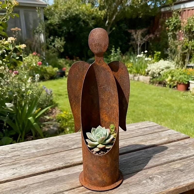 Angel Shaped Candle Holder Antique Metal Planter Garden Outdoor Indoor Desktop Decor Ornament for Succulents Candles Rustic Gift