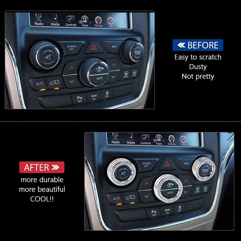 PIFOOG for Jeep Grand Cherokee Accessories & Cherokee Accessories 2014-2021, Crystal Bling Car AC Knob Covers for Jeep Interior Trim Kit 3PCS Women