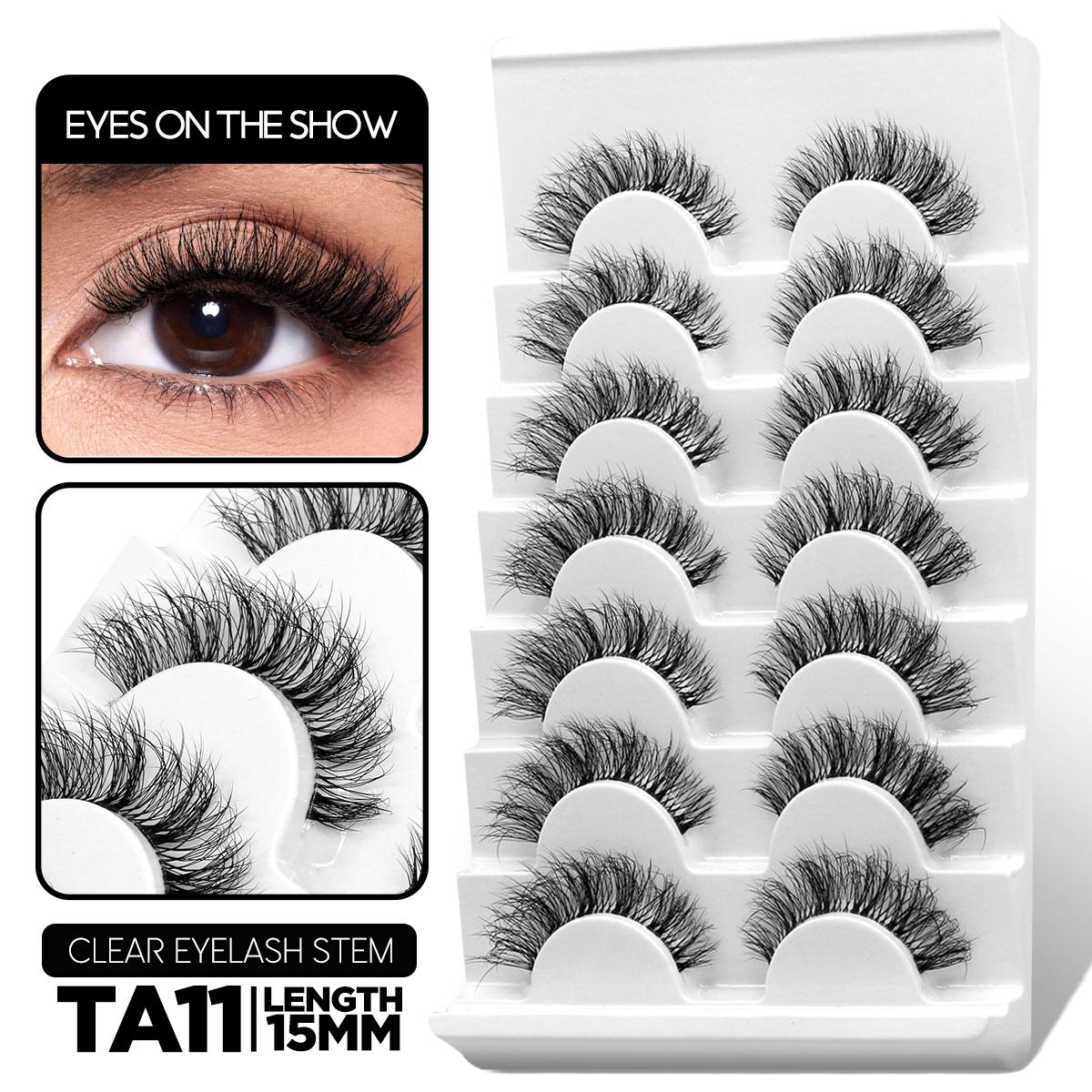 Пушистые накладные ресницы 5/7 пар натуральных кошачьих ресниц прозрачный стебель — фото 15