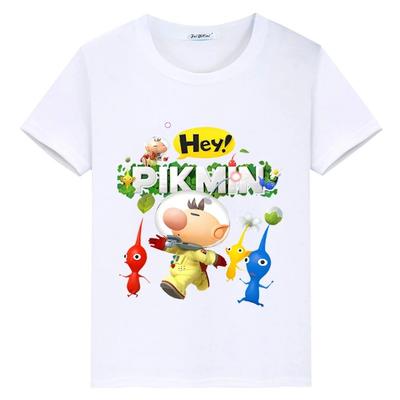T-shirt casual a maniche corte in puro cotone con stampa cartone animato Pikmin per ragazzi e ragazze