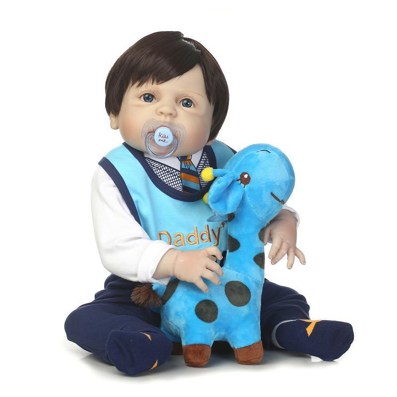 Realistic Full Silicone Waterproof Baby Doll Bath Toy Gift 57 cm синий