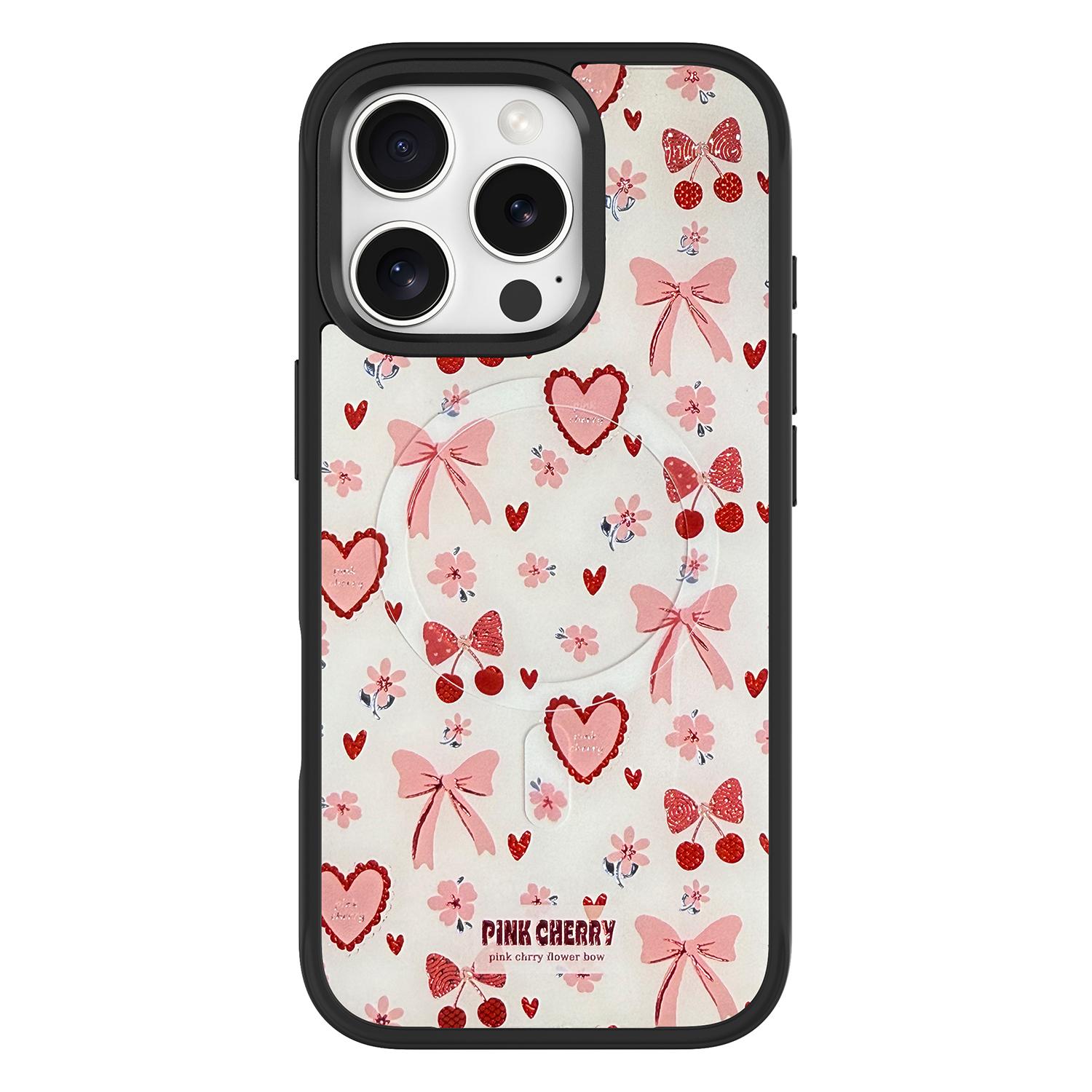 

For iPhone 16 Pro Magnetic Case TPU PC Phone Cover with Detachable Pink Lover Theme Backplate Black