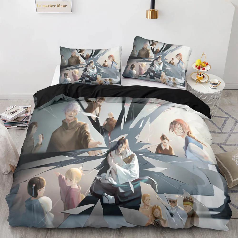 Set lenjerie de pat Anime Jujutsu Kaisen Satoru Gojo Băieți Fete Dimensiune Twin Queen Față de pilotă Față de pernă Pat Copii Adulți Textile pentru casă Instrument textil