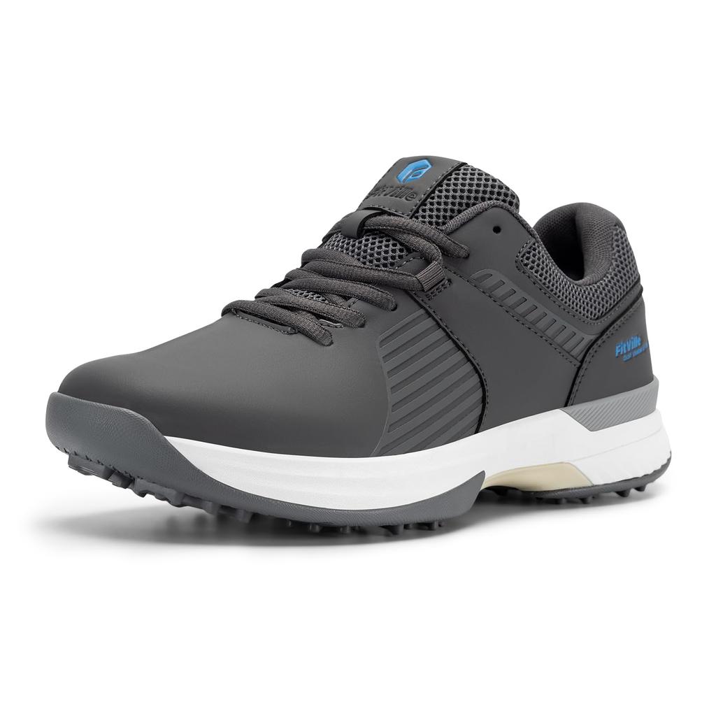 FitVille Men's Wide Golf Shoes, 2E/4E, Spikes, Lightweight, Water-Repellent, High-Instep, Perfect for Beginners and Practice, Plus Sizes Available