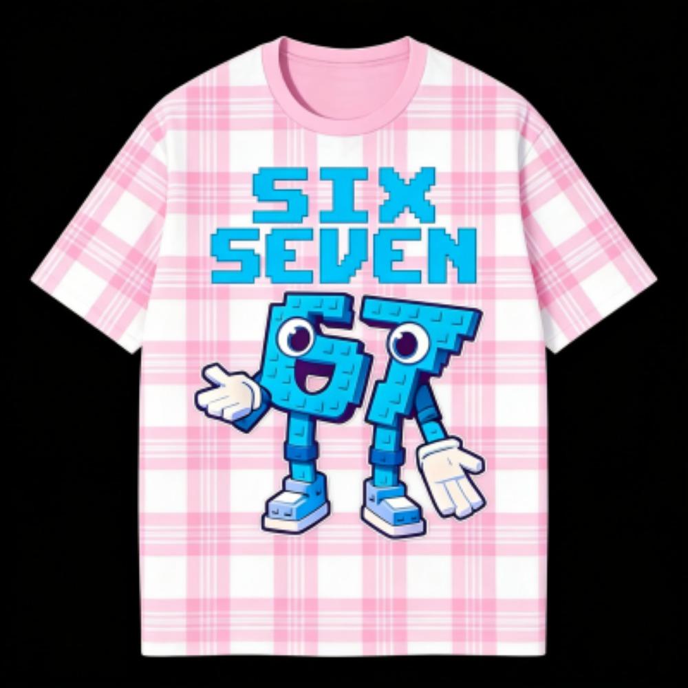 Modisches Kinder T-Shirt 67 Six Seven Streifen Print Jungen und Mädchen T-Shirts Oberteil Sommer Kurzarm Rundhals Lässig Outdoor Kinderkleidung