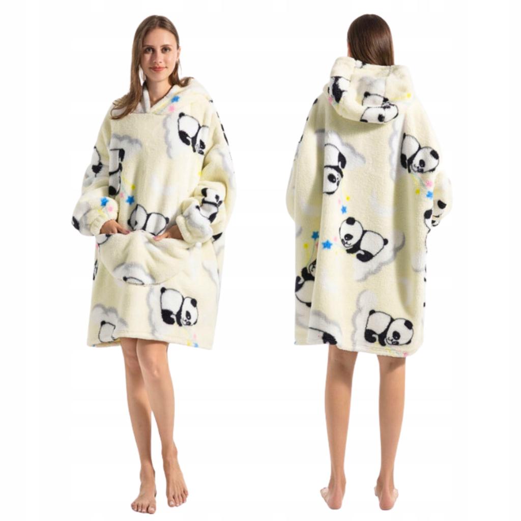 Kocobluza Urocza Panda Oversize Ciepła Bluza Koc Kocyk Z Kapturem Zimowa