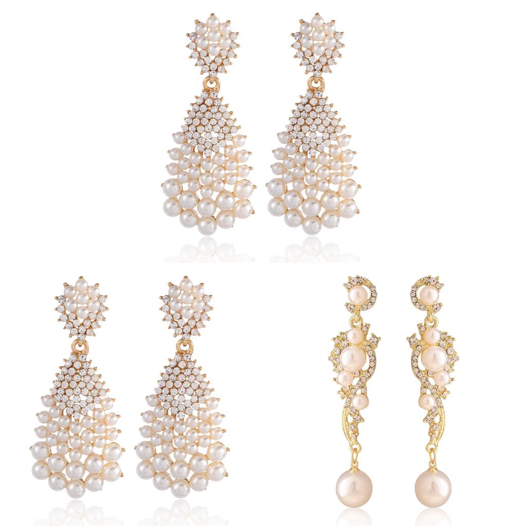 Luxury Pearl Drop Earrings With Cz Micro Pave Geometric Design For Women