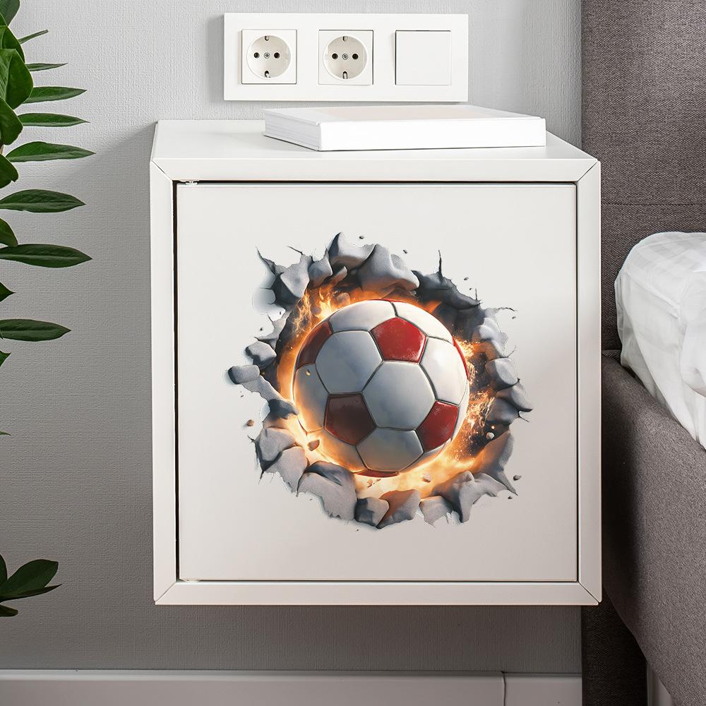 Soccer Ball Breaking Through Wall Sticker for Boys Bedroom Hallway Living Room Creative Removable Decal
