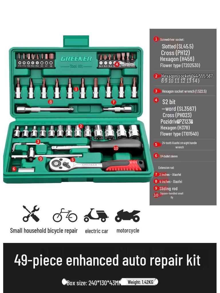 Quick Ratchet Socket Wrench Set for Car and Motorcycle Repair