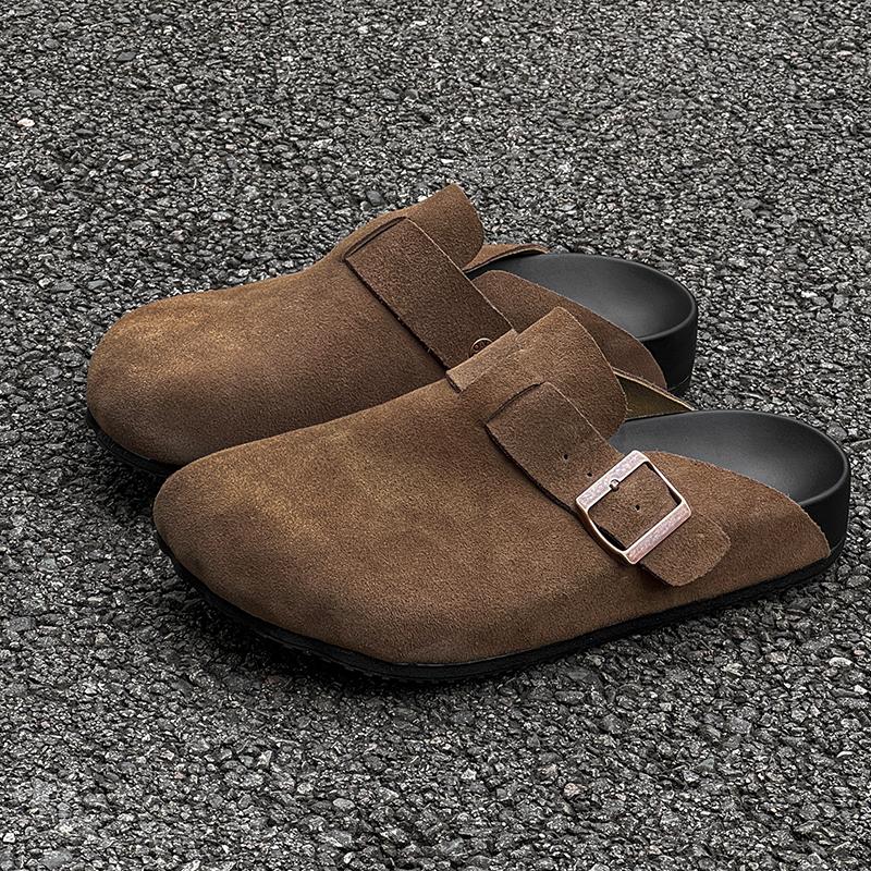Fashion Fashion Suede Cork Slippers for Men Insole Cork Clogs Sandals with Arch Support Clogs Mules Slippers Leisure Walk Male Half Drag