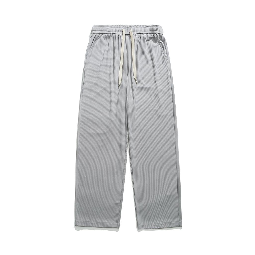 Men's Solid Color Ice Silk Casual Pants, Men's Summer New Loose Straight Tube Hanging Feeling Long Pants, Men's Sports Pants
