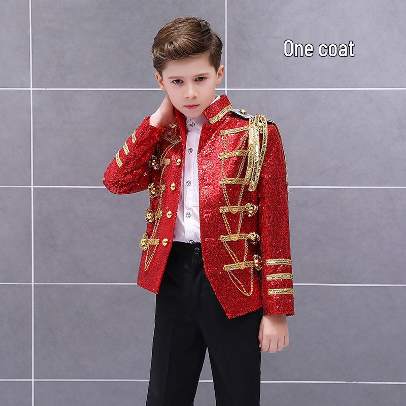 

European Style Boys Sequin Tassel Military Dress Costume for Stage Performance 120 cm