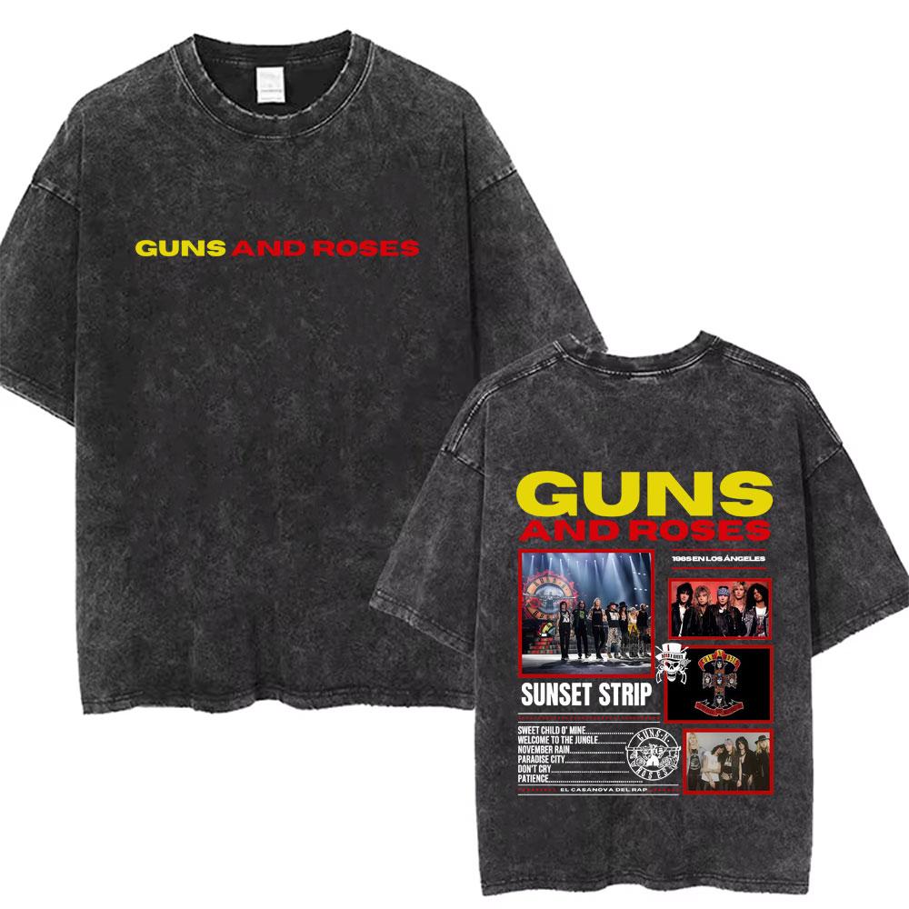 Men Women Guns N Roses Bullet Rose Rock Band Music Washed Vintage Tshirt Male Fashion Oversized Tshirt Men Women Casual Tees