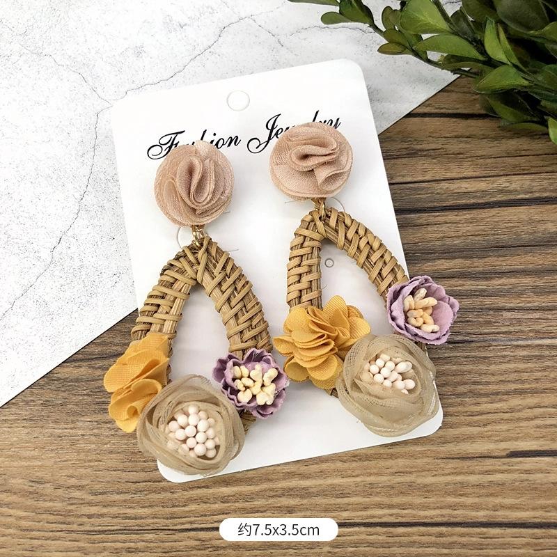 Retro Handmade Flower Wreath Earrings Femininity Personality Long Vacation Earrings Fashion Ear Accessories