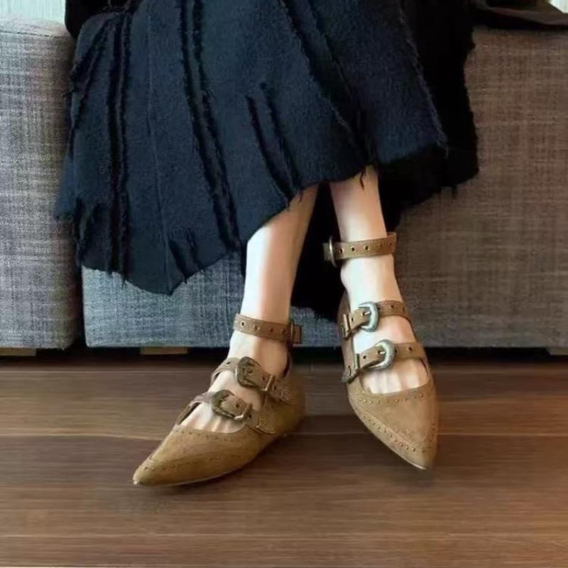 Damen Spangen-Ballerinas Designer Schnalle Mode Arbeitsschuhe Herbst 2025 Neu Wildleder Kleid Flach Zapatillas Mujer