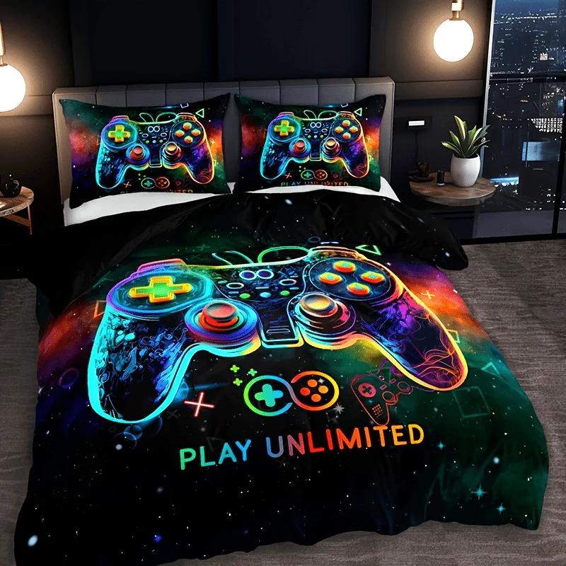 Game Console Duvet Cover Set For Boys Girls Kids Space Galaxy Gaming 3 Pieces Microfiber Gamer Bedding Teens Comforter Covers