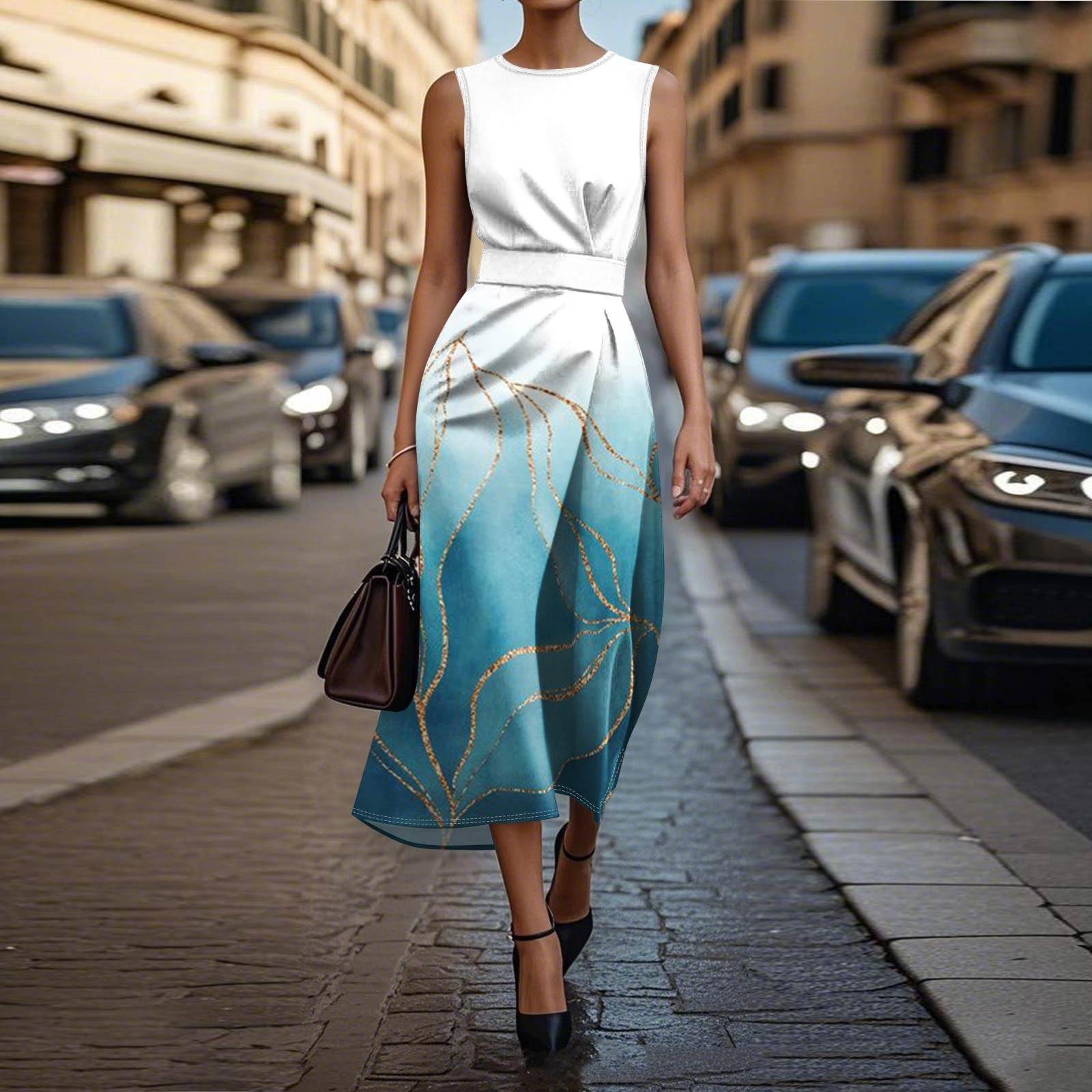 

Платье без рукавов в стиле бохо для женщин, повседневное, свободного кроя, летнее, сарафанное, с принтом XS