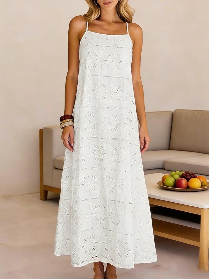 2026 European & American Sleeveless Women's Lace Dress - Solid Color with Button Straps