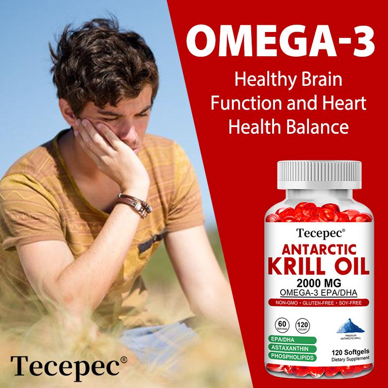 Olio di Krill Antartico Premium 2000mg - Integratore Omega-3 EPA & DHA con Astaxantina & Fosfolipidi per il Supporto degli Acidi Grassi Essenziali