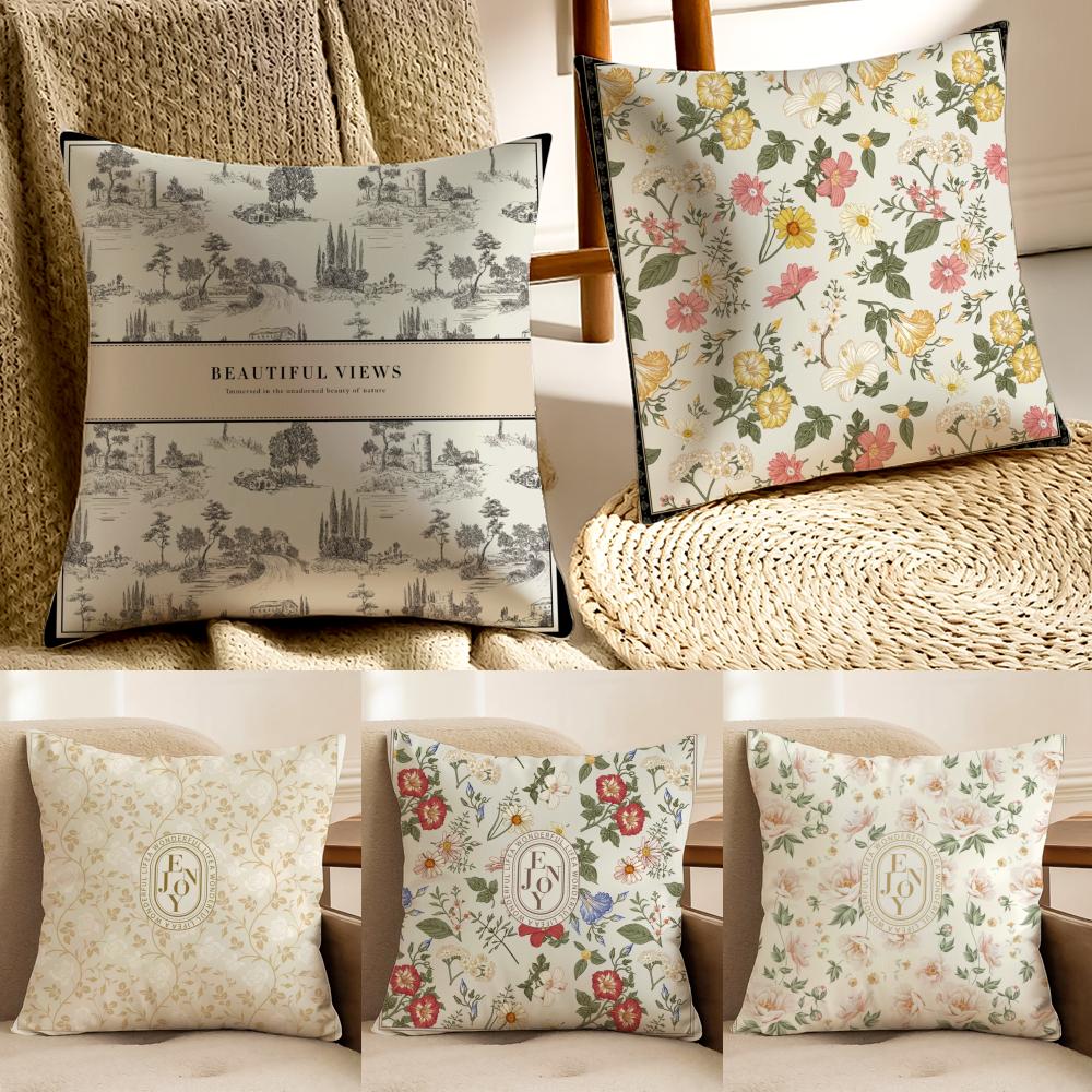 Simple Flower Painting Cushion Cover Pillowcase Antidustmite Living Room Sofa Decor Cushion Room