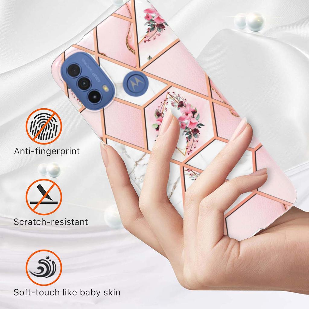 Golden Border Grid Marble Flower IMD Ultrathin Phone Case for Motorola Moto E20,E30,E40,G31,G41,G50,G51,G71,G10,G20,G30,G40,G60...