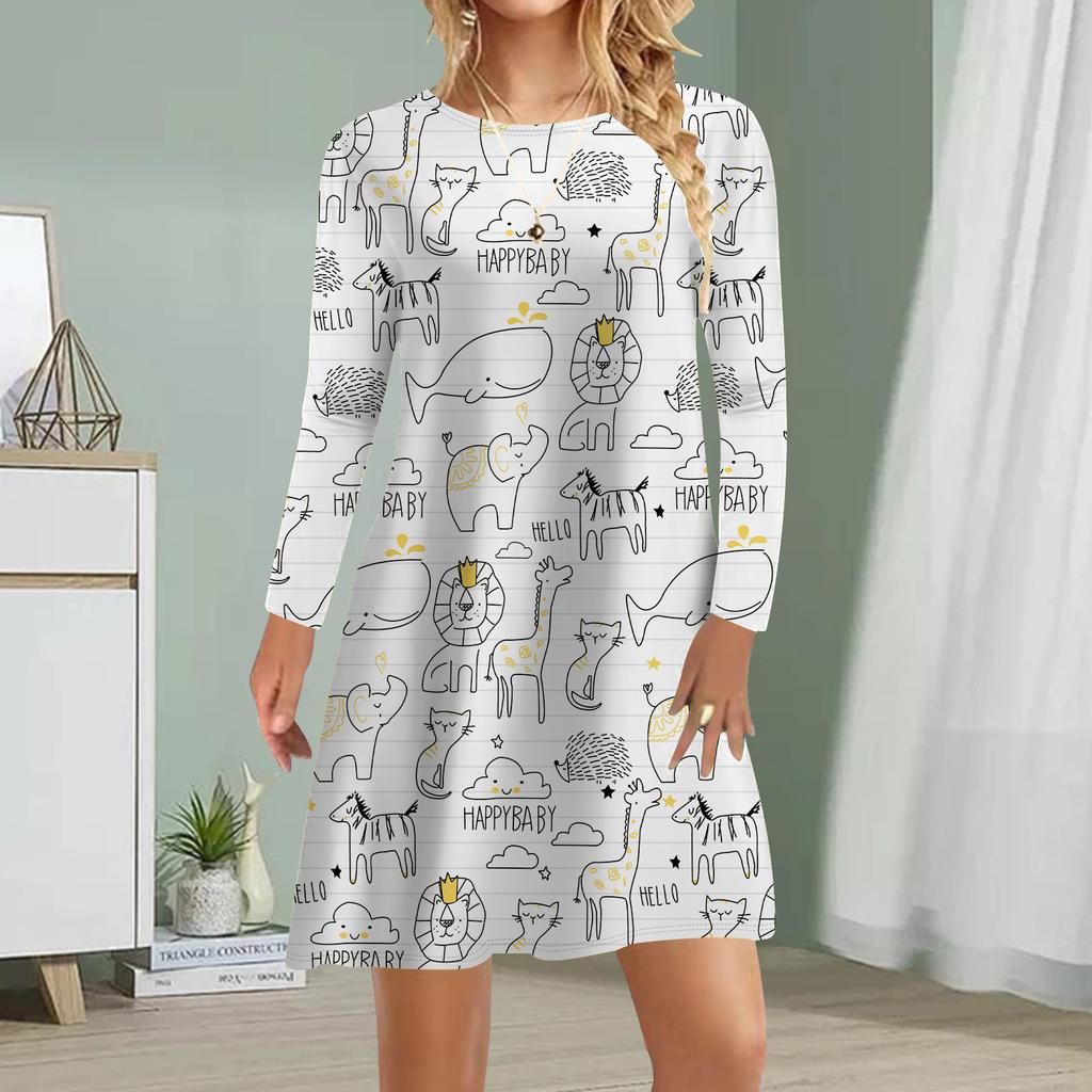 Women Casual Dress Autumn Sunflower Print Dresses For Women O-neck Short Sleeve Dress Plus Size